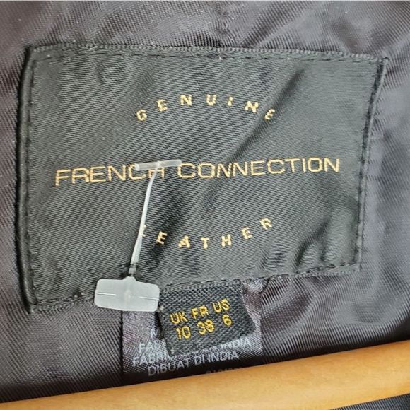 French Connection Black Leather Studded Moto Jacket Size 6 S - Picture 3 of 6